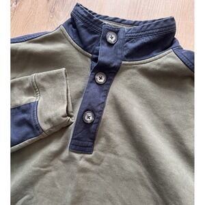 Untuckit Men's Quarter Button Pullover Sweatshirt‎ Cotton Green Blue Medium